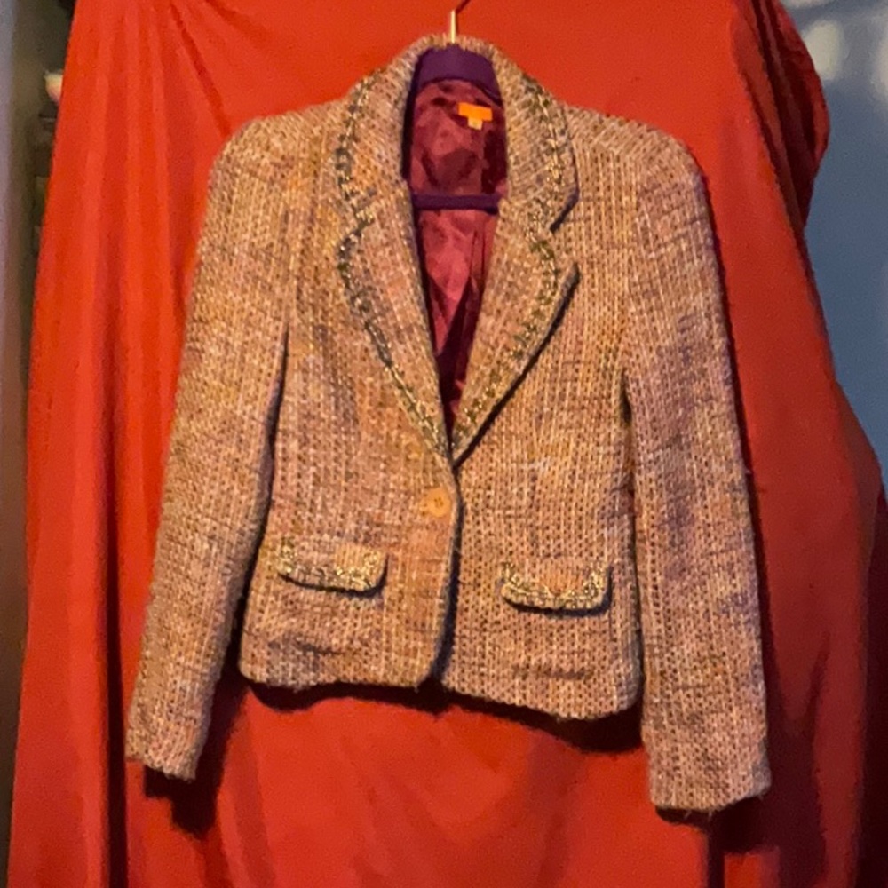 Pink wool blazer small with gold and black trim